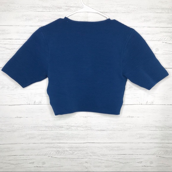 Timo Weiland Blue Ribbed Short Sleeve Crop Top - Picture 2 of 6